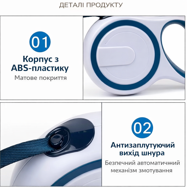 Повідок-рулетка для собак Рожевий 5 метра з автоматичним змотуванням, корпус ABS, антизаплутуючий шнур 021 фото