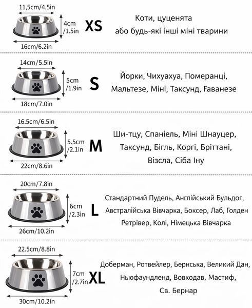 Миски для собак і котів з нержавіючої сталі з антиковзкою основою XS 013 фото
